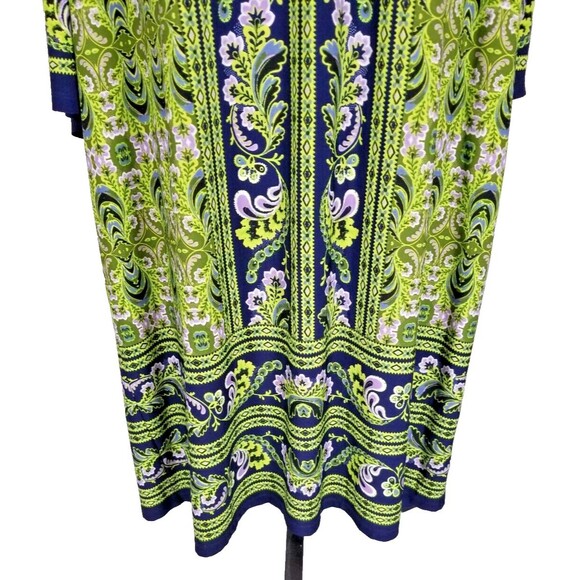 LONDON TIMES 3/4 Peek a Boo Sleeve Shift Dress 16W Keyhole Neckline Retro Green - Picture 2 of 12